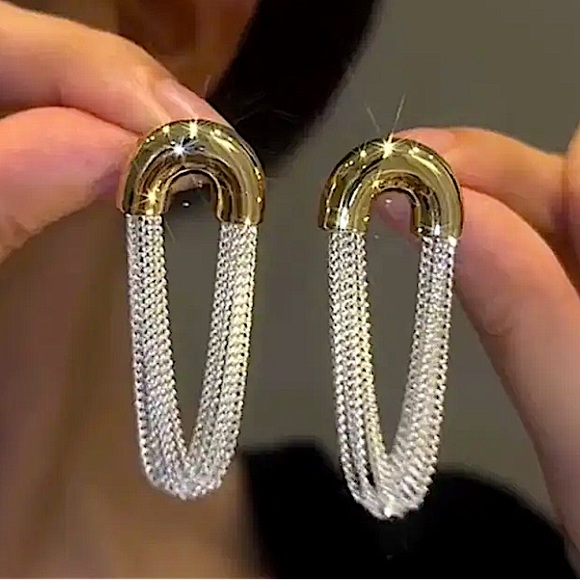 Gold Silver Chain Link Dangle Earrings Punk Retro Minimalist - Picture 2 of 10